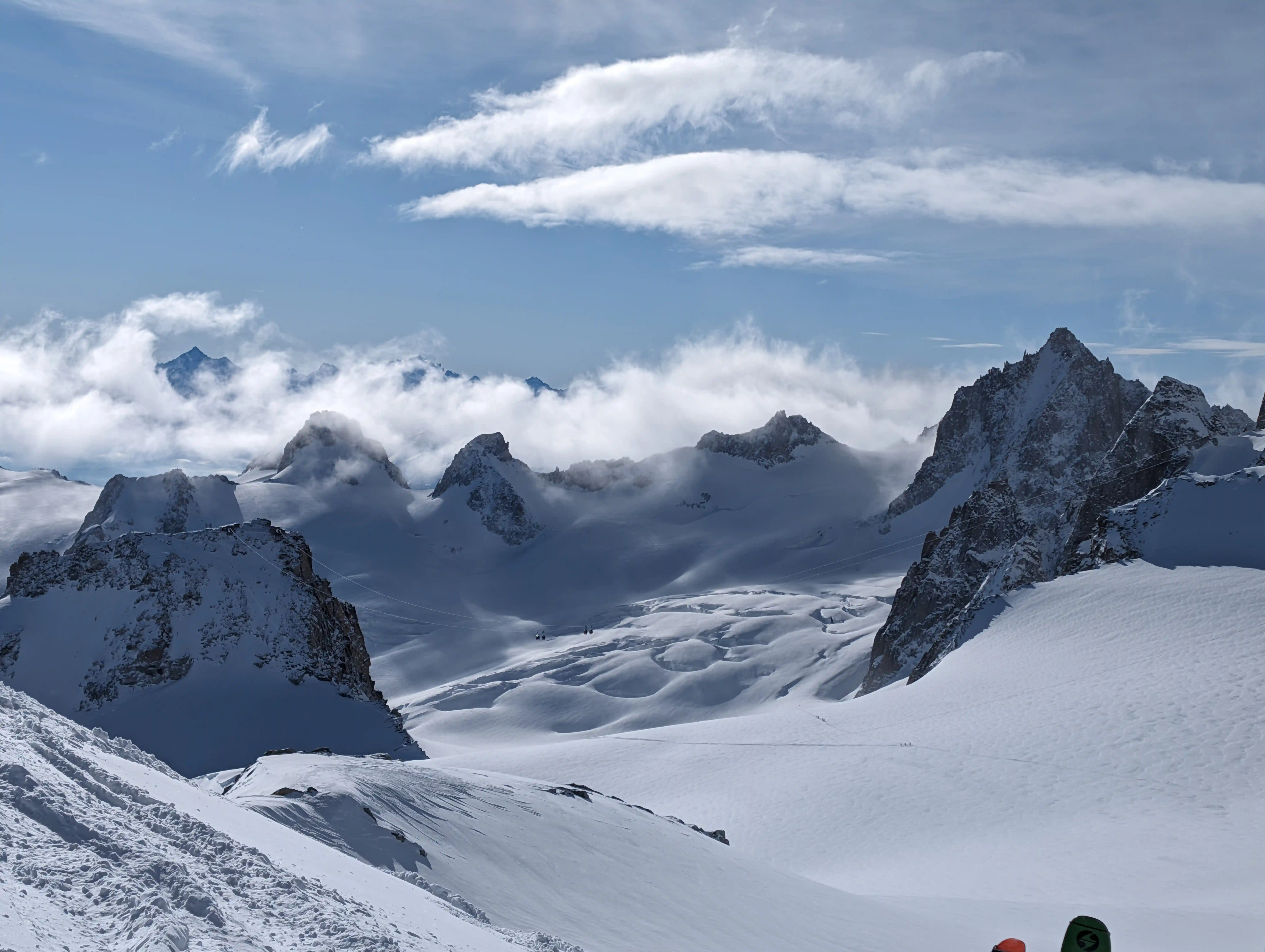 Skiing the Vallée Blanche glacier trail at Chamonix